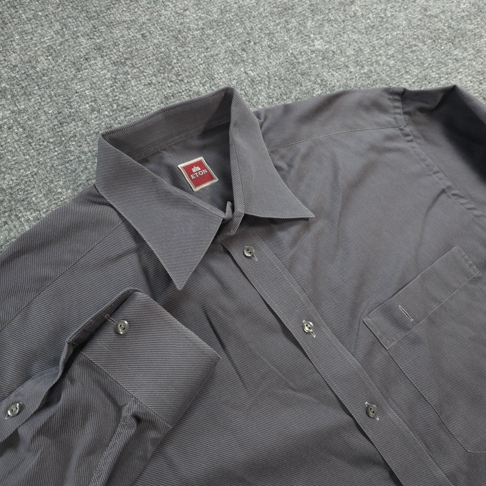 Eton Shirt Mens XL Gray Solid Classic Dress Business Office Spread Collar Work